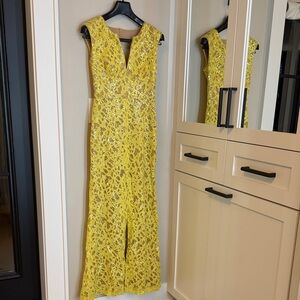 BCBGMaxAzria Yellow Lace Sequin Maxi Dress